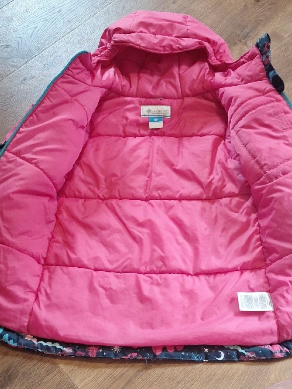 Columbia Girls' Pink and Navy Patterned Hooded Jacket - Picture 4 of 5